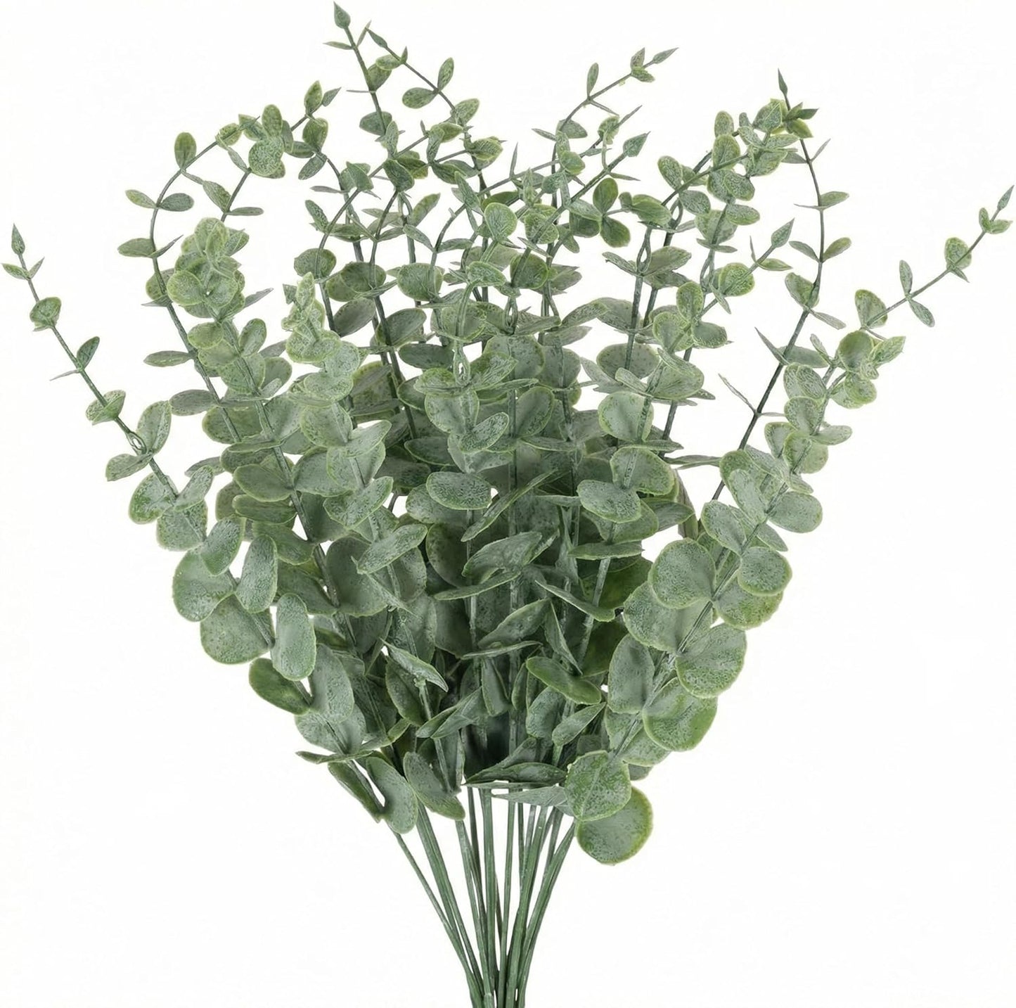 Artificial Eucalyptus Stems 20 Pcs - Frosted White Fake Eucalyptus Leaves, 14.5" Plastic Greenery for Wedding Bouquets, Centerpieces, Home Decor and DIY Floral Arrangements