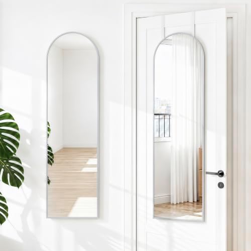 NARCISSUS Over the Door Full Length Mirror 47x14 Inch, Wall Mounted Dressing Mirror, Door Hanging Full Body Mirror HD Reflection Glass for Bedroom, Aluminum Alloy Frame Silver