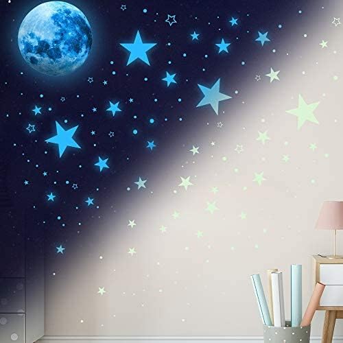 Glow in The Dark Stars for Ceiling,Glow in The Dark Stars and Moon Wall Decals,Ceiling Stars Glow in The Dark Kids Wall Decors Perfect for Kids Nursery Bedroom Living Room