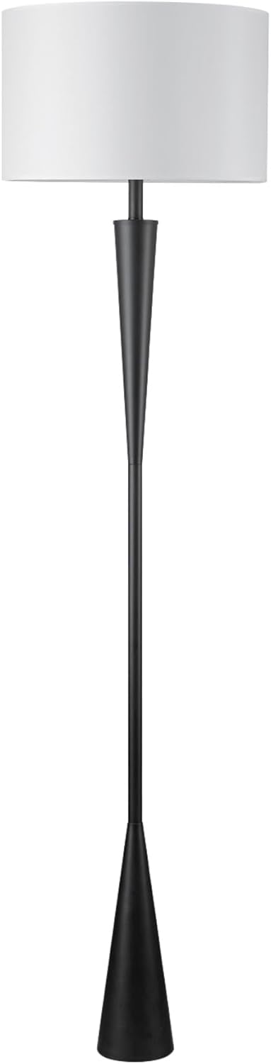 Globe Electric 67224 70" Floor Lamp, Matte Black Finish, White Fabric Shade, Modern Tapered Frame, E26 Base, Contemporary Living Room and Bedroom Lighting