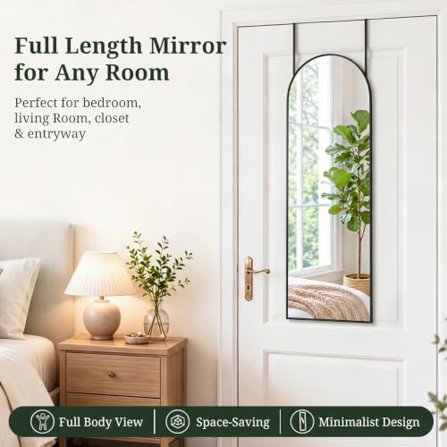 47"x14" Arched Full Length Mirror, Wall Mounted/Over the Door, Black
