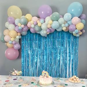 Foil Fringe Curtains Party Decorations - Melsan 3 Pack 3.2 x 8.2 ft Tinsel Curtain Party Photo Backdrop for Birthday Party Baby Shower or Graduation Decorations April fool's Day Decorations Teal