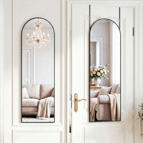 47"x14" Arched Full Length Mirror, Wall Mounted/Over the Door, Black