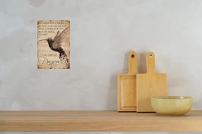 Hummingbird Metal Tin Sign You are at Peace Retro Vintage Bird Wall Decor Home Bedroom Bar Cafe Farm 8x12 Inch
