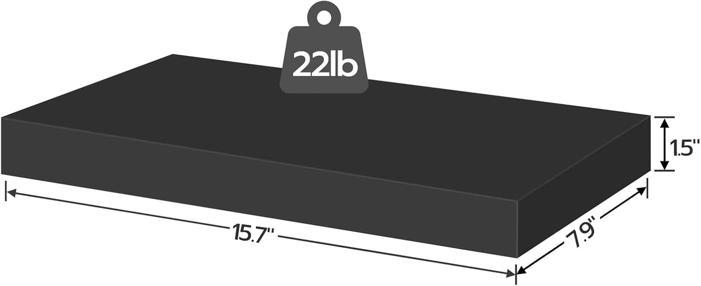 HOOBRO Floating Shelves for Wall, Wall Mounted Shelf Set of 2, 15.7" Hanging Shelf with Invisible Brackets, for Wall in Bathroom, Bedroom, Toilet, Kitchen, Living Room, Office, Black BK40BJ01