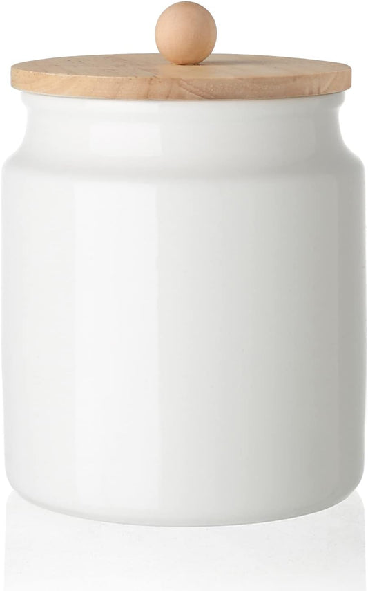 Sweejar Ceramic Kitchen Canisters, 28 FLOZ Porcelain Food Storage Jar with Airtight Seal Wooden Lid, Home Container Serving for Coffee Beans, Tea-leave, Sugar, Salt and More, Tool Bucket (White)