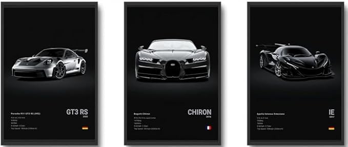 CSLGQGV Car Poster Vintage Racing Car Wall Art Supercar Canvas Prints Painting For Men Room Pictures Guys Dorm Room Aesthetics Decor Bedroom Office (frame, 12"x16" Canvas) black 01