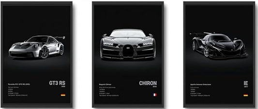 CSLGQGV Car Poster Vintage Racing Car Wall Art Supercar Canvas Prints Painting For Men Room Pictures Guys Dorm Room Aesthetics Decor Bedroom Office (frame, 12"x16" Canvas) black 01