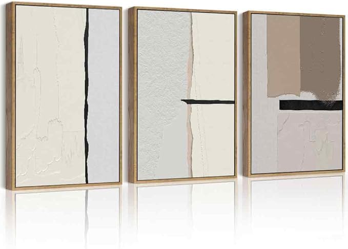 Drsoum Morden Abstract Wall Art Framed Neutral Beige Mid Century Textured Prints Minimalist Artwork Hallway Bedroom Ready to Hang 11x14in Natural Framed