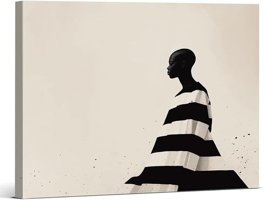 Nordic Black Woman Canvas Wall Art Print Minimalist Black Girl Picture Painting Artwork Aesthetic Wall Decor for Home Living Room Bedroom 8x10 Framed