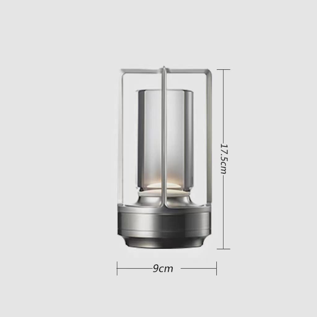 Portable Metal Table Lamp for Indoor/Outdoor ,Rechargeable Cordless LED Lamp, 3-Colour Infinitely Dimming Battery Powered Small Desk Lamp, Restaurant/Bedroom/Bar/Coffee Shop/Camping Light (Silver)