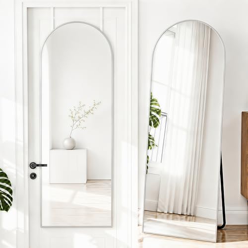 NARCISSUS Full Length Mirror 57x20 Inch, Over The Door Mirror with Stand, Wall Mounted or Freestanding/Door Hanging Full Body, Aluminum Alloy Frame, Silver