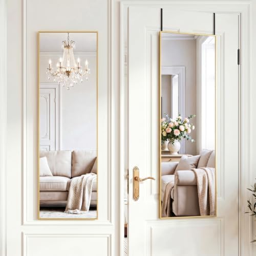 47"x14" Mirror Full Length, Wall Mounted/Over the Door, Gold