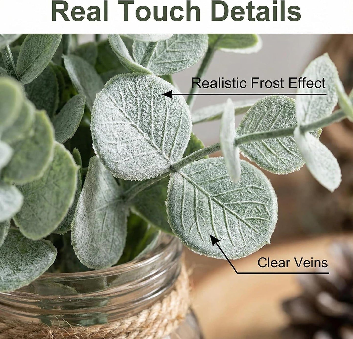 Artificial Eucalyptus Stems 20 Pcs - Frosted White Fake Eucalyptus Leaves, 14.5" Plastic Greenery for Wedding Bouquets, Centerpieces, Home Decor and DIY Floral Arrangements