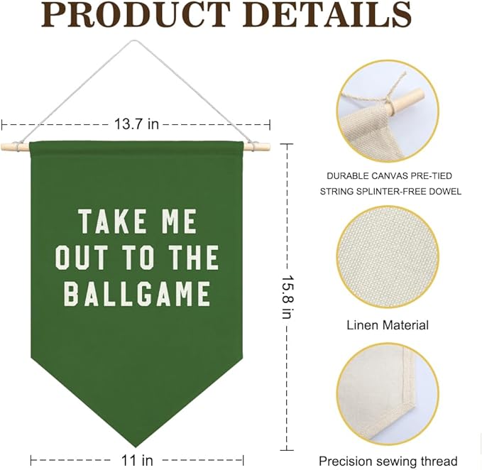 AGMDESIGN Take Me Out To The BallGame Pennant Flag Banner, Green Baseball Wall Decor for Toddler Kids Boys Sports Room Nursery Classroom, Ballgame Lovers Gifts for Boys, Sports Decor for Kids Bedroom