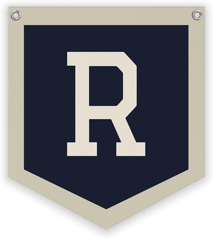 Personalized Baby Gift,Baby Boy Nursery Decor,Initial Pennant，Letter R Banner Flag，Vintage Room Decor Toddler Room Bedroom Playroom Front Door Birthday Christmas Gift，12x14 in