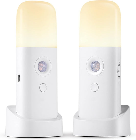 Rechargeable Motion Sensor Night Light, Battery Operated nightlights, Dimmable Motion Sensor Light Indoor, Cordless Motion Activated Night Lights for Adults, Bathroom, Bedroom, Hallway(2Pack)