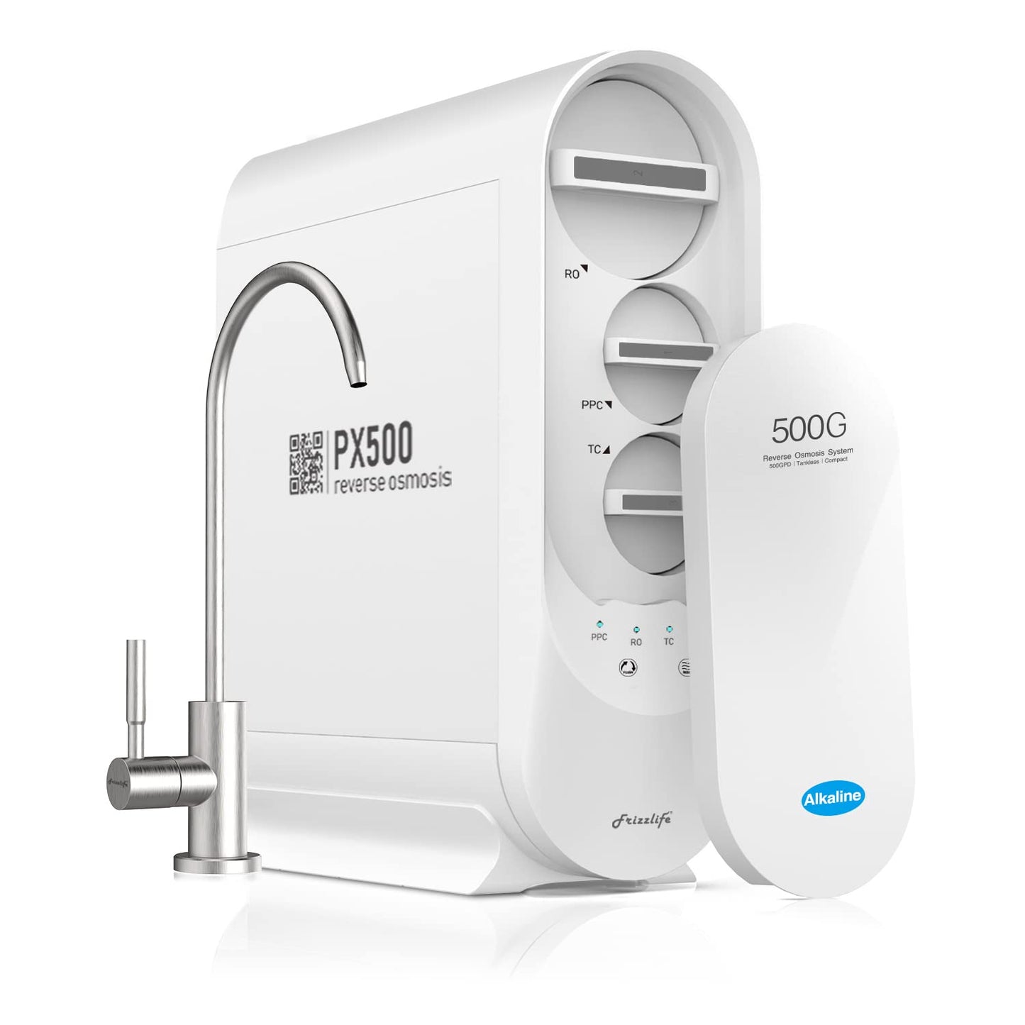 Frizzlife PX500-A Under Sink Tankless Reverse Osmosis Water Filtration System, 500 Gallons Per Day, Remineralizes Water, Easy DIY Installation, Low Maintenance