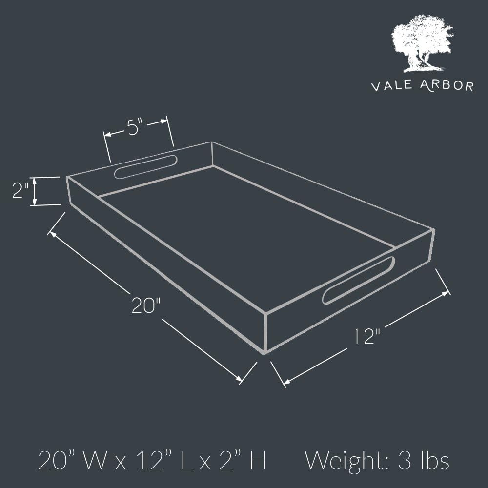 White Acrylic Serving Tray for Vanity, Bathroom, Ottoman, Organizer and Décor with Handles (Rectangle, Large)