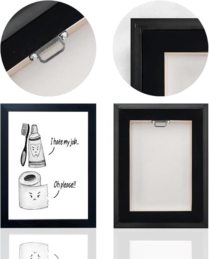 Kids Bathroom Wall Decor Framed Black and White Bathroom Print Funny Toliet Paper and Toothbrush Picture Artwork for Children's Bathroom
