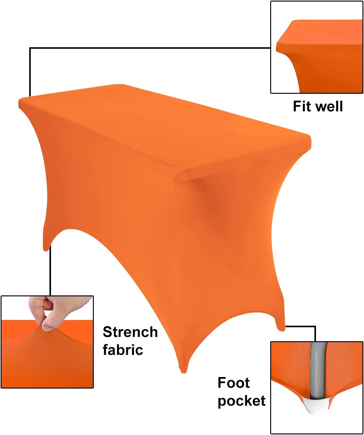 2Pack Spandex Waterproof Table Covers 4ft，Spandex 4ft Waterproof Table Cover for Party,Wedding, Banquet, and Events(Orange)