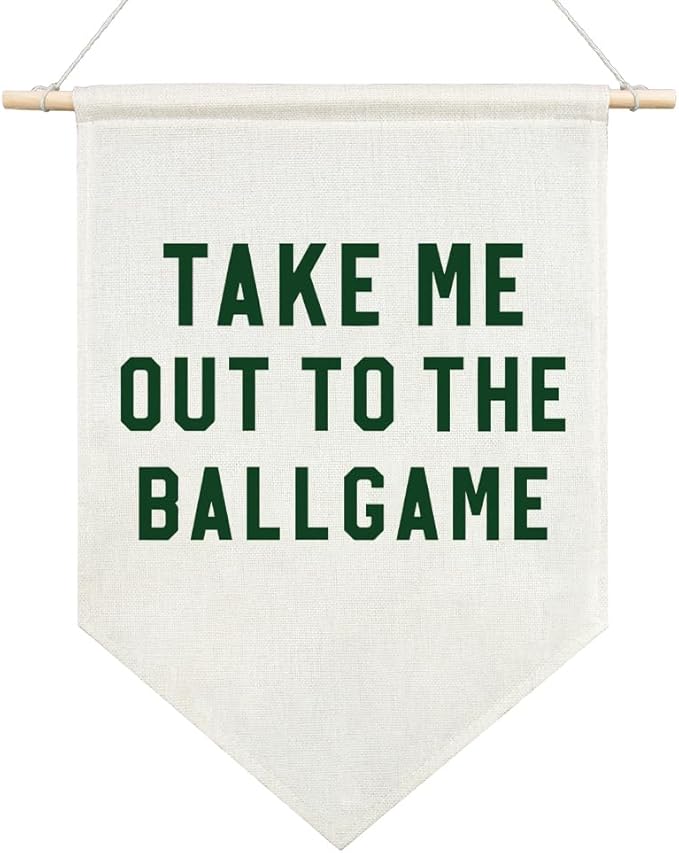 AGMDESIGN Take Me Out To The BallGame Canvas Hanging Pennant Flag Banner, Room Wall Decor, Home Playroom Kids Room Nursery Flag Decor, Sports Fan Gifts for BallGame Lovers, Baseball Door Hanger