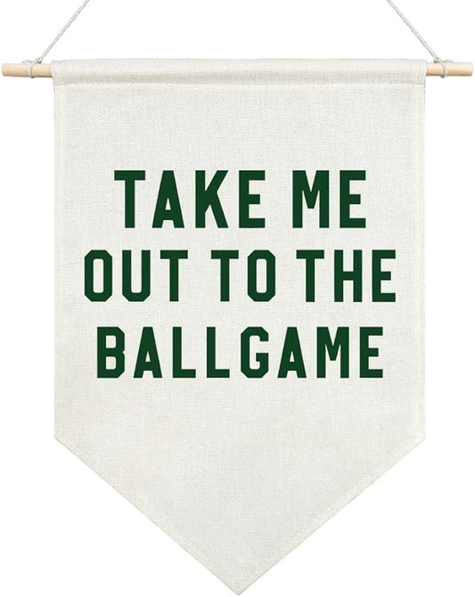 AGMDESIGN Take Me Out To The BallGame Canvas Hanging Pennant Flag Banner, Room Wall Decor, Home Playroom Kids Room Nursery Flag Decor, Sports Fan Gifts for BallGame Lovers, Baseball Door Hanger