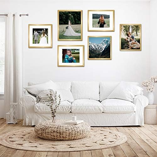 upsimples 8x12 Picture Frame Set of 5, Display Pictures 6x8 with Mat or 8 x 12 Without, Wall Gallery Photo Frames, Gold