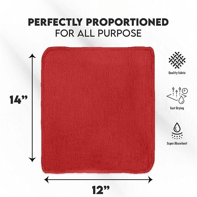 Cotton Shop Towel – Multipurpose Cleaning Cloths (14" x 12" - Pack of 150 - Red) Reusable Shop Rags for Automobiles, Industrial, Restaurants, Garage, and Homes
