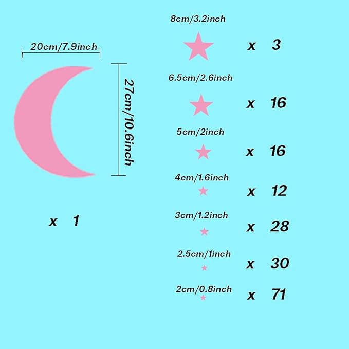 Moon and Stars Wall Decal Vinyl Sticker, Removable Children Kids Art DIY Sticker Mural for Boy Girls Baby Room Decoration Good Night Nursery Wall Decor Home House Bedroom Design (Pink)