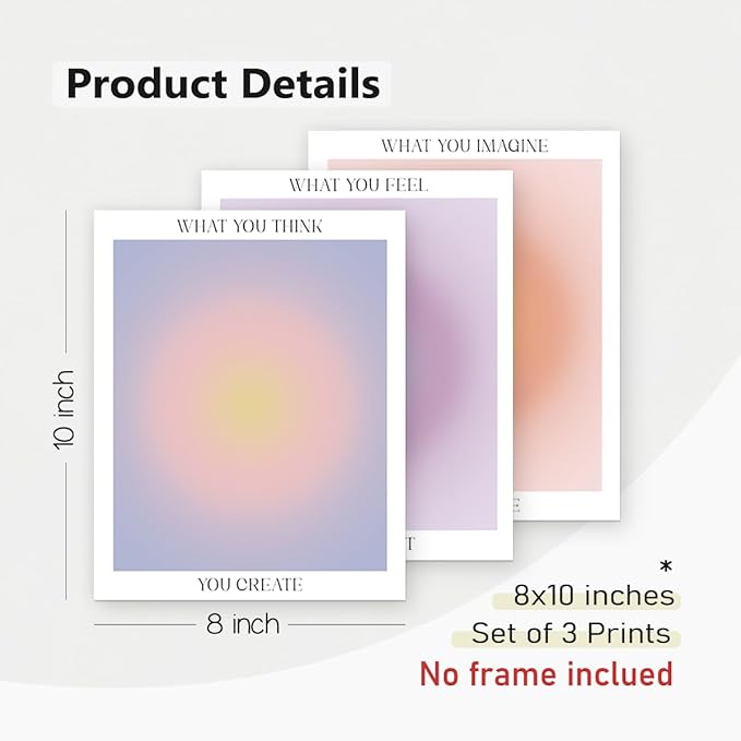 PLKMN Aura Angel Wall Art Set of 3, Aesthetic Gradient Canvas Prints, Inspirational Spiritual Posters for Living Room, Bedroom, Porch, 8x10 Inch, Unframed