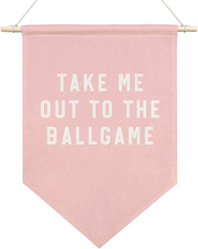 AGMDESIGN Take Me Out To The BallGame Pennant Flag Banner, Pink Baseball Wall Decor for Toddler Girl Sports Room Nursery Playroom, Sports Decor for Girls Bedroom, Ballgame Lovers Gifts for Girls