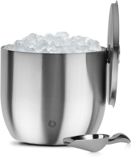 SNOWFOX XL Premium Vacuum Insulated Double Wall Stainless Steel Ice Bucket with Lid/Scoop, Bar Accessories, Large Elegant Party Bucket, Chills Several Bottles, Beautiful Entertaining Supplies, 7 Liter