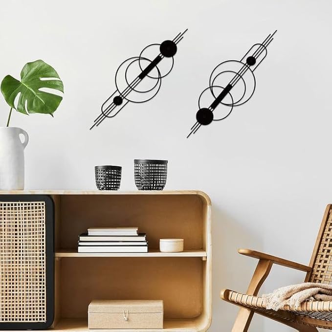 ruelen 2 Pcs Small Metal Abstract Wall Art, Modern Minimalist Wall Decor Single Line Art Metal Vertical Wall Decor Geometric Wall Hanging Sculptures for Home Bedroom Living Room, 31.5 x 10.24 Inch