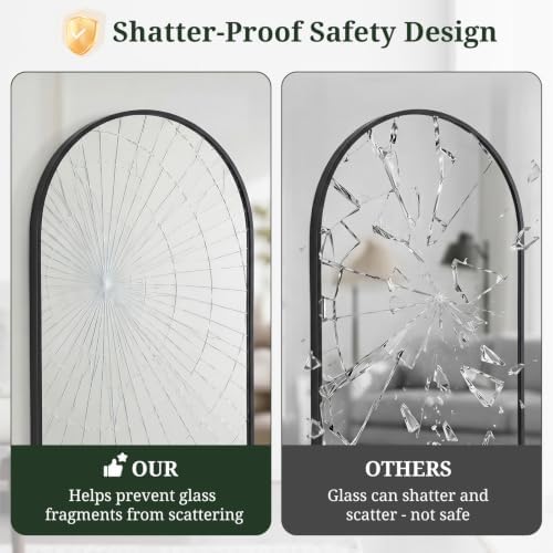 47"x14" Arched Full Length Mirror, Wall Mounted/Over the Door, Black