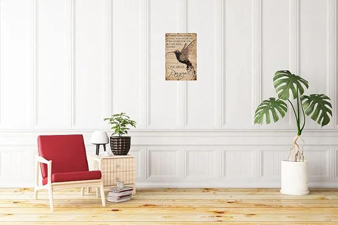 Hummingbird Metal Tin Sign You are at Peace Retro Vintage Bird Wall Decor Home Bedroom Bar Cafe Farm 8x12 Inch
