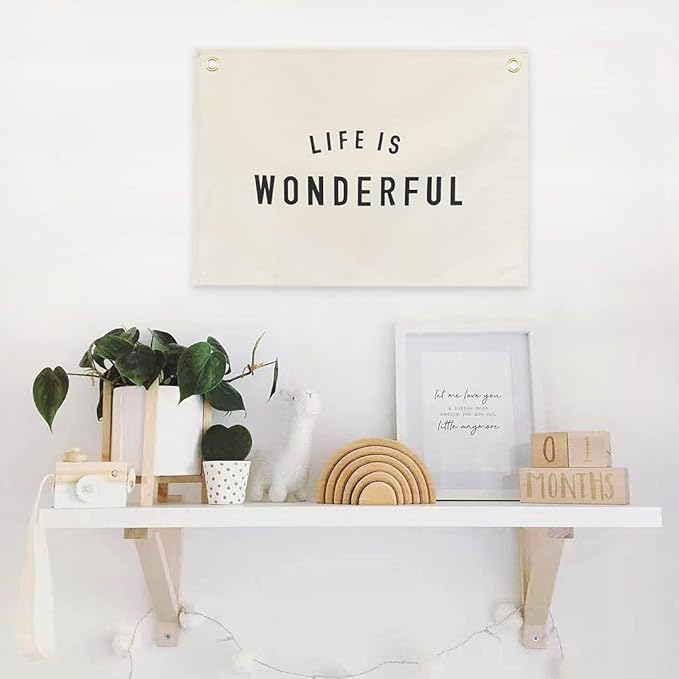 Canvas Banner Hanging Flag Banner for Nursery and Playroom Wall Décor for Kids Trendy Room Décor for Boys and Girls (Life is wonderful)