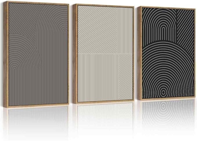 Drsoum Minimalist Abstract Wall Art Framed Modern Boho Neutral Line Wall Decor Mid Century Geometric Artwork Bedroom Living Room 11x14in Natural Framed