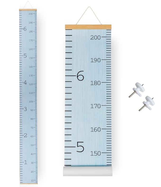 Growth Chart for Wall - Height Chart for Toddlers (79” x 7.9”) - Canvas Kids Tape Measure Chart - Growth Chart for Kids w/Wood Frame Panel - Neutral Color Height Measurement for Wall & Home Décor