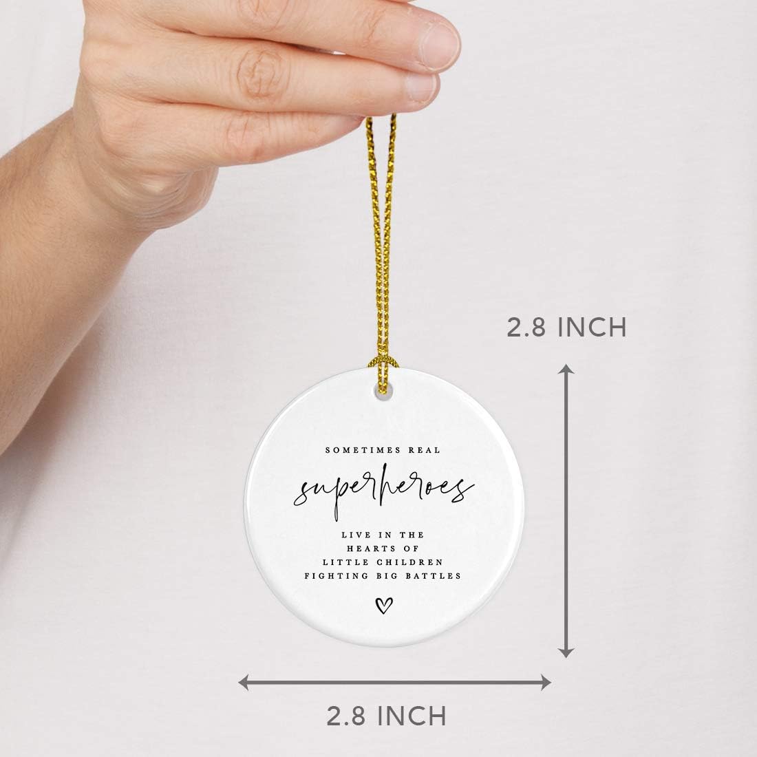 Andaz Press Round Ceramic Porcelain Christmas Tree Ornament for Teacher Thank You Gift, Sometimes Real Live in The Heart of Little Children Fighting Big Battle, Heart Graphic, 1-Pack Autism Therapist