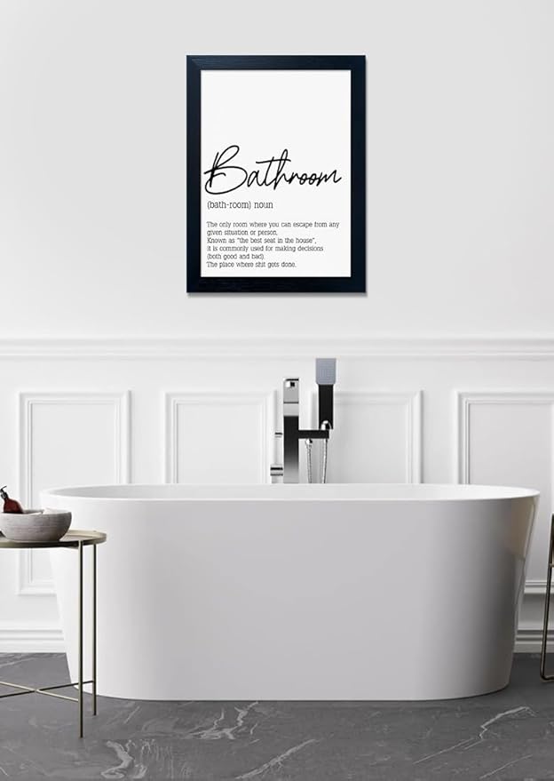 Black and White Bathroom Rules Print Framed Bathroom Pictures Wall Decor Art Modern Canvas Artwork for Guest Toilet Washroom