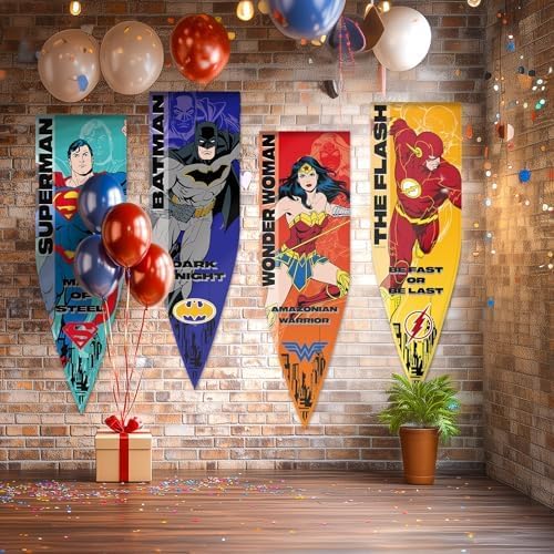 Superman Party Decorations, 18"x59" Superhero Banner Flag Backdrop Decor, Hero Themed Pennant for Room Birthday Party Wall Decorations