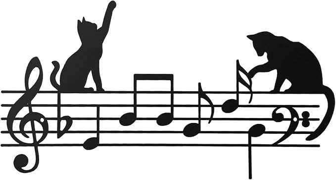 Otoolling Cat Playing Music Wall Decor Metal Black Cat Wall Art Hanging Signs Home Decor for Living Room Bedroom Bathroom Office Cats Lover Gifts (Fun,13.78 x 11.81 in)