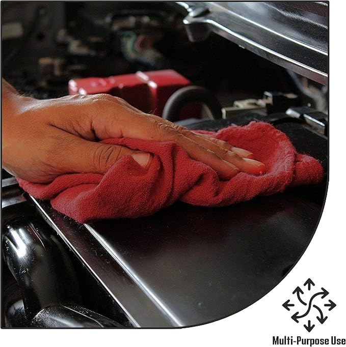 Cotton Shop Towel – Multipurpose Cleaning Cloths (14" x 12" - Pack of 500 - Red) Reusable Shop Rags for Automobiles, Industrial, Restaurants, Garage, and Homes