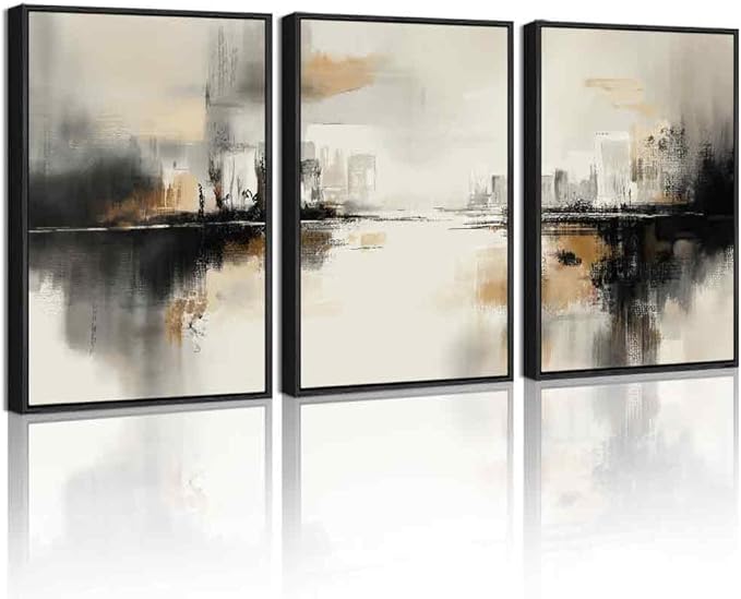Drsoum Vintage Black Gray Abstract Wall Art Framed Brown Tan Neutral Prints Minimalist Modern Rustic Artwork Bedroom Living Room Ready to Hang 12x16in Black Framed