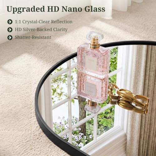47"x14" Arched Full Length Mirror, Wall Mounted/Over the Door, Black