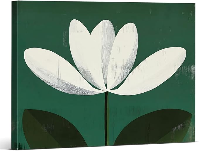 Modern White Flower Canvas Wall Art Print Minimalist Floral Picture Painting Artwork Aesthetic Wall Decor for Home Living Room Bedroom 8x10 Framed