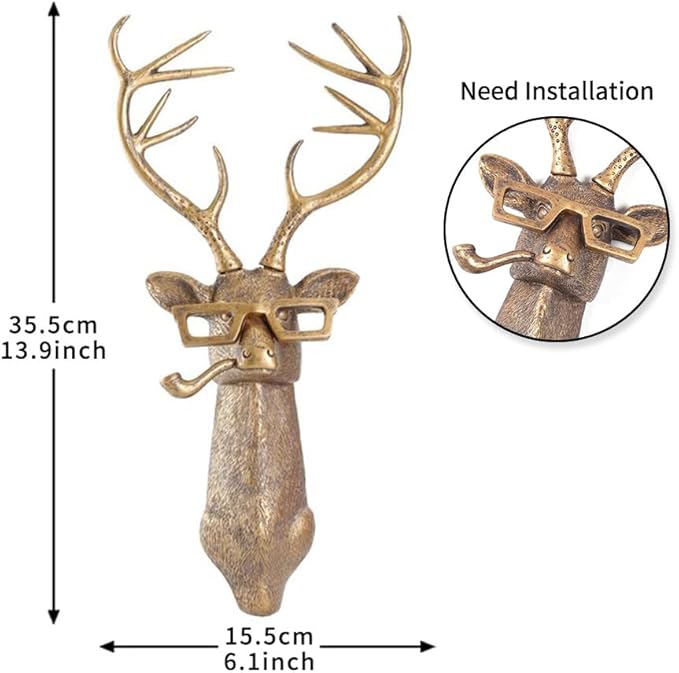 Joogour Head Wall Mount Decor,Resin Animal Sculptures，Art Deco Wall Hanging Decoration for Living Room Bedroom Officeroom Gift (Deer)