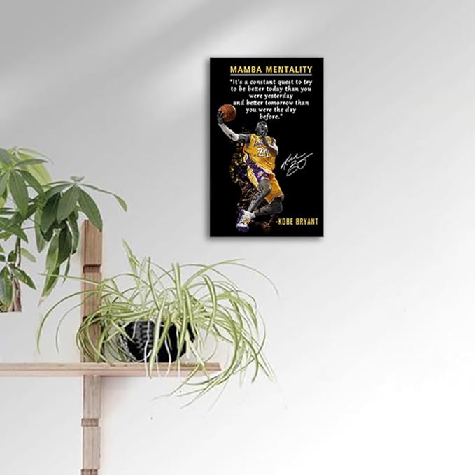 Kobe Bryant Poster Canvas Wall Art • Mamba Mentality Quote Canvas Wall Art • Basketball Player Sports Home Decor • Motivational Artwork For Home,Office,Gym Wall Decor Framed Ready to Hang