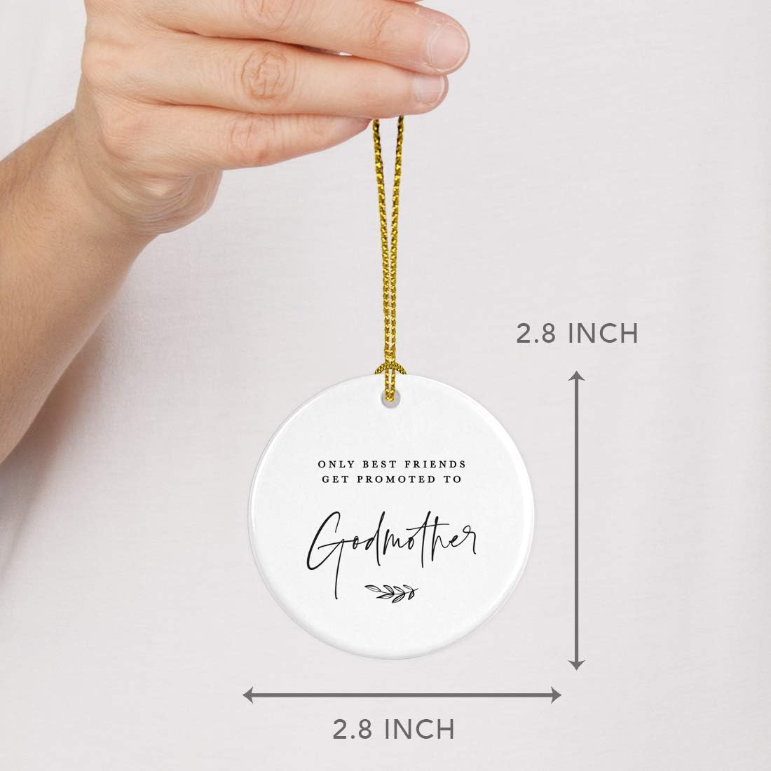 Andaz Press Round Ceramic Porcelain Christmas Ornament Collectible Godmother Gift, Only The Best Friends Get Promoted to Godmother, 1-Pack